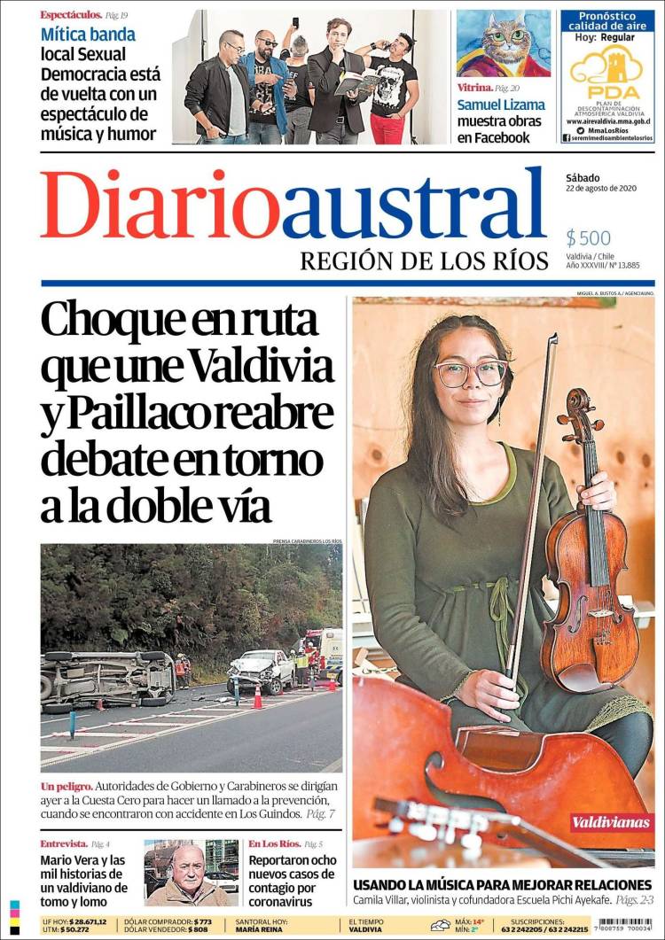 Portada de El Diario Austral de Valdivia (Chile)