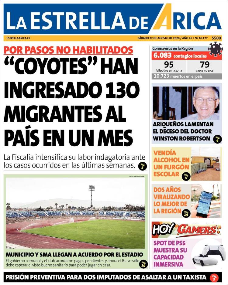 Portada de La Estrella de Arica (Chile)