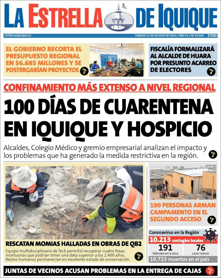 Portada de La Estrella de Iquique (Chile)