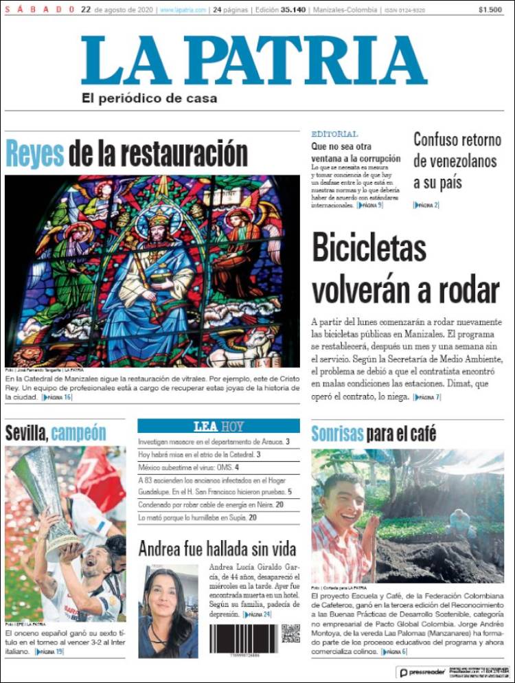 Portada de La Patria (Colombia)