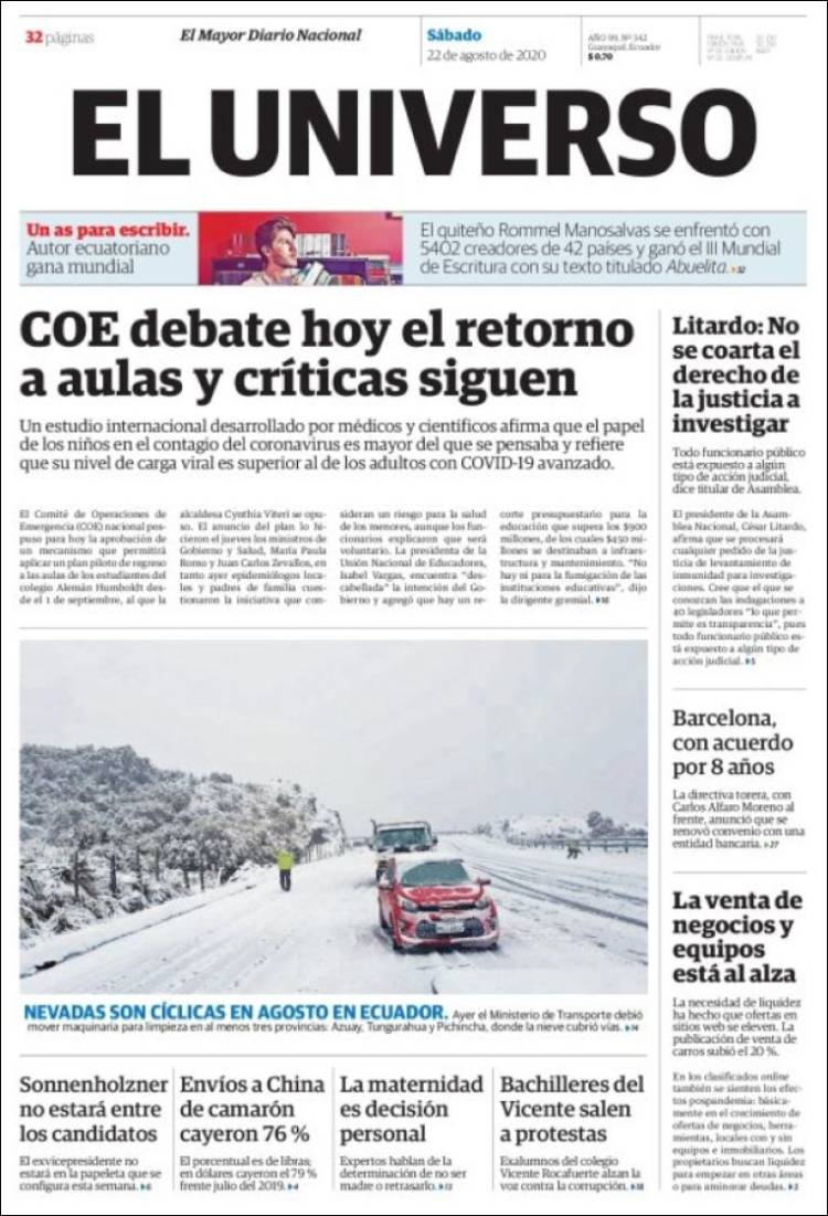 Portada de El Universo - Ecuador (Ecuador)