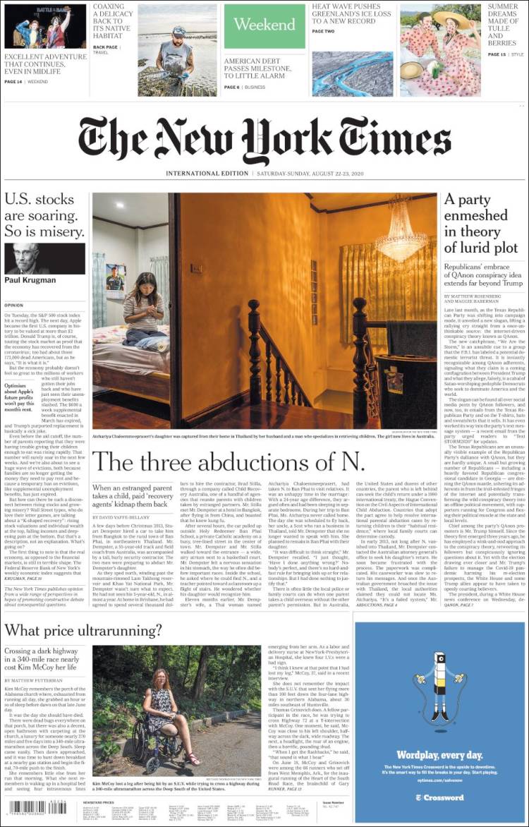 Portada de International New York Times (Europa)