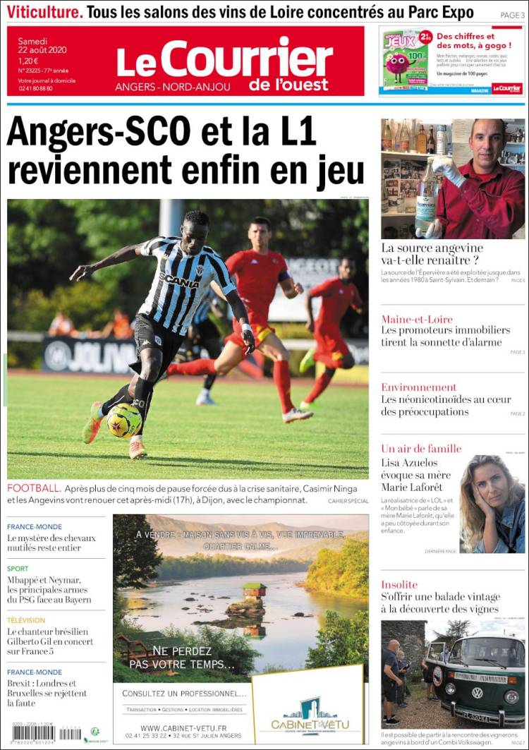 Portada de Le Courrier de l'Ouest (Francia)