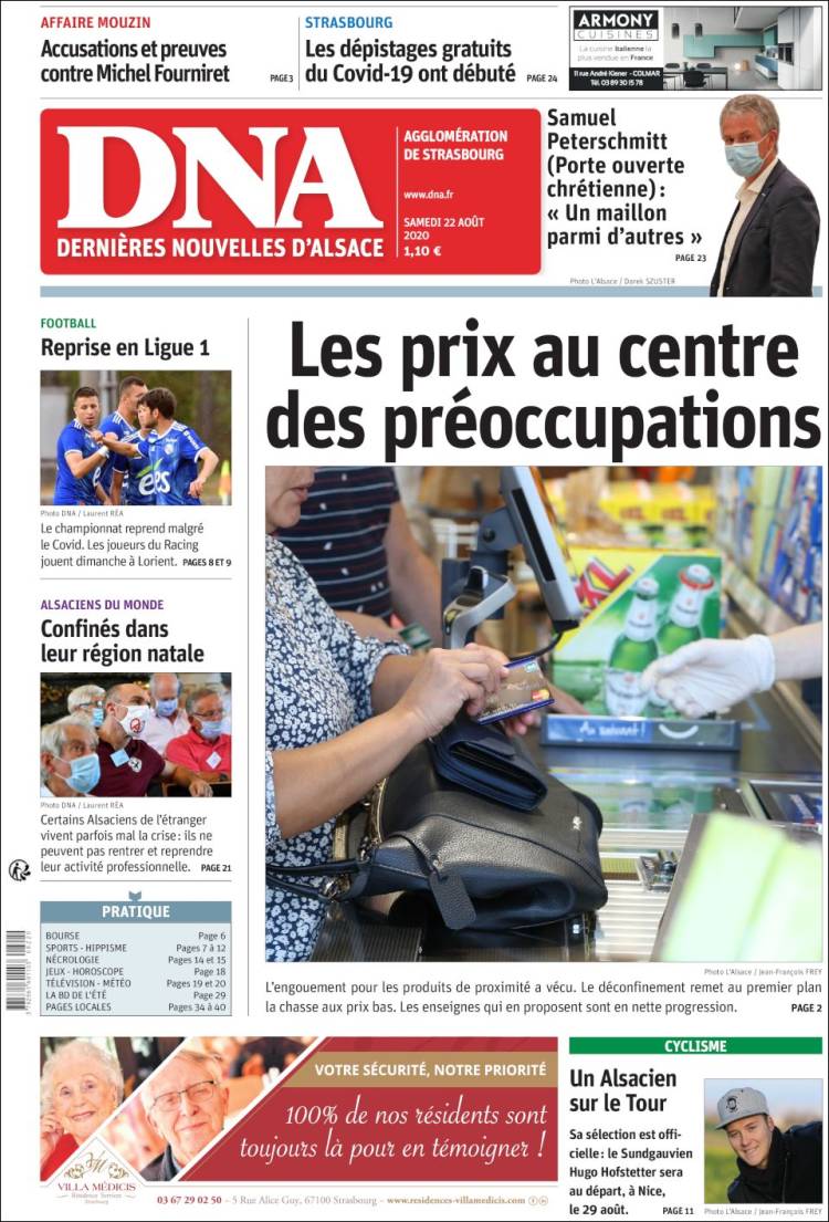 Portada de Les Dernières Nouvelles d'Alsace (Francia)