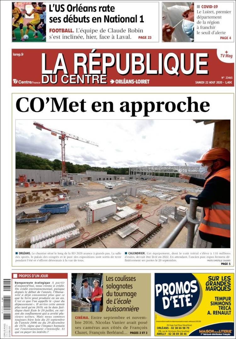 Portada de La République du Centre (Francia)
