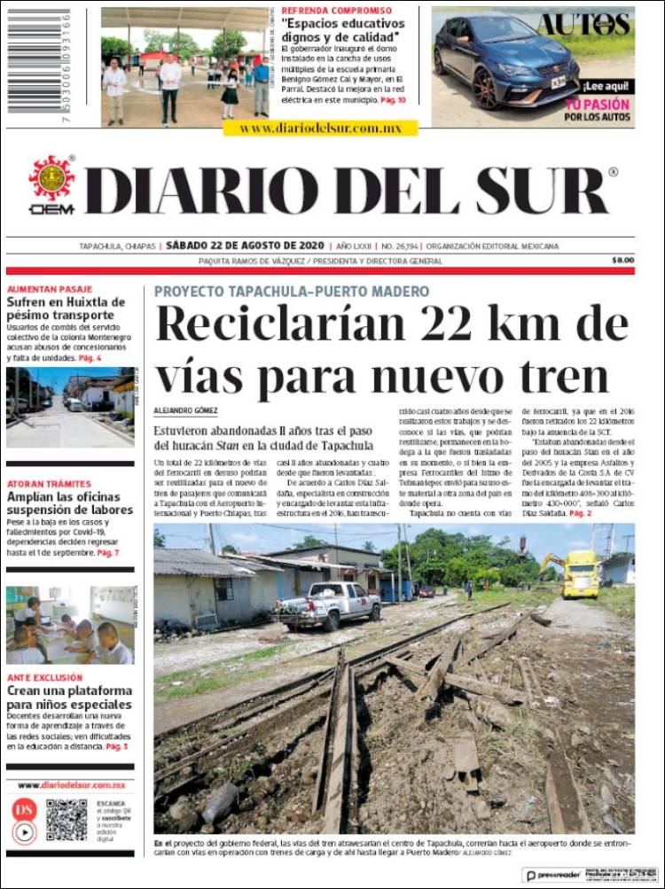 Portada de El Diario del Sur (M&eacute;xico)