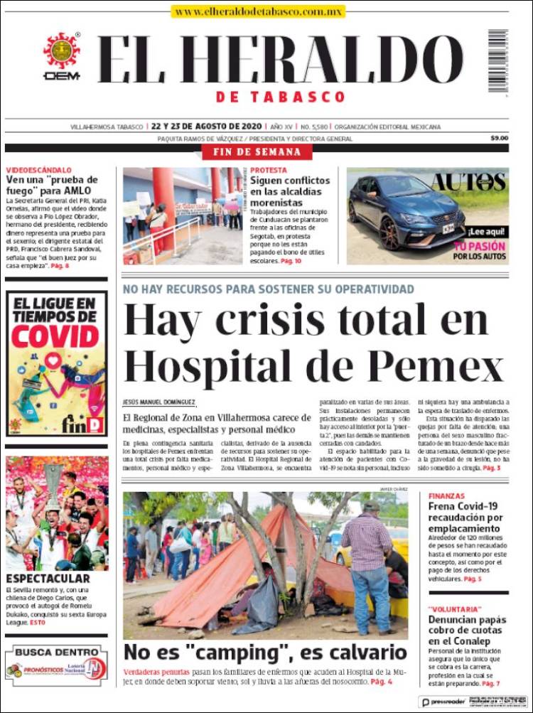 Portada de El Heraldo de Tabasco (M&eacute;xico)