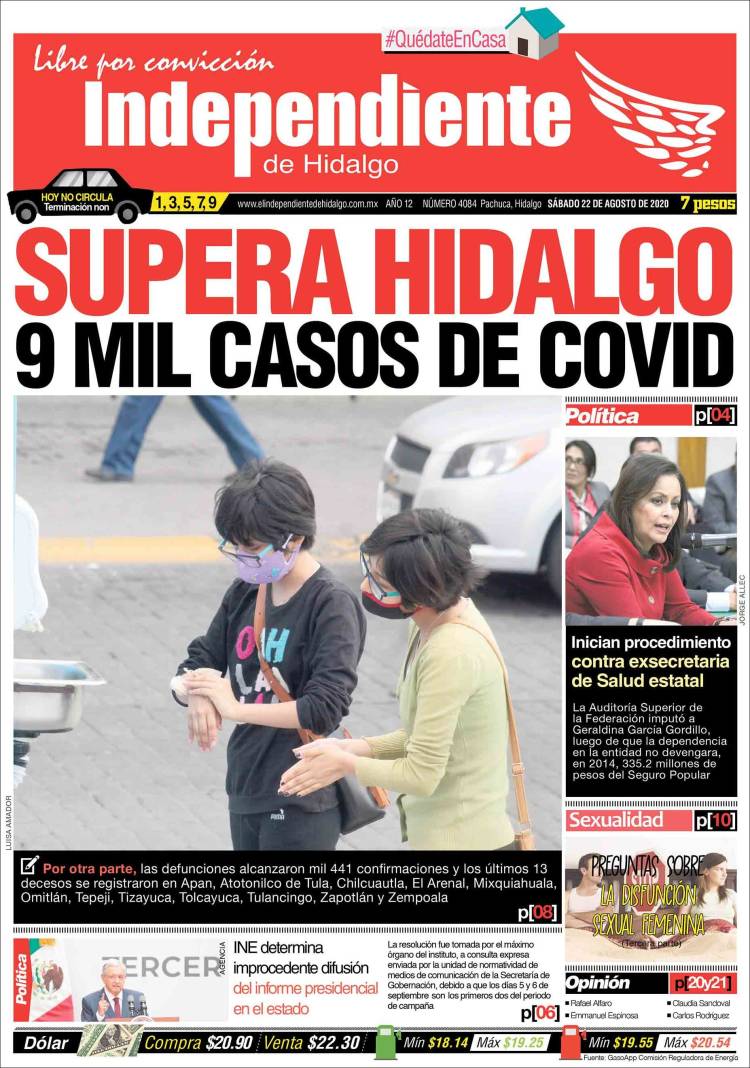 Portada de El Independiente de Hidalgo (M&eacute;xico)