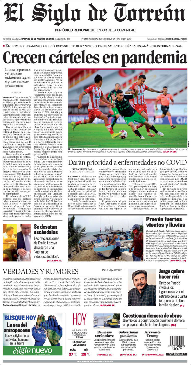 Portada de El Siglo de Torreon (M&eacute;xico)