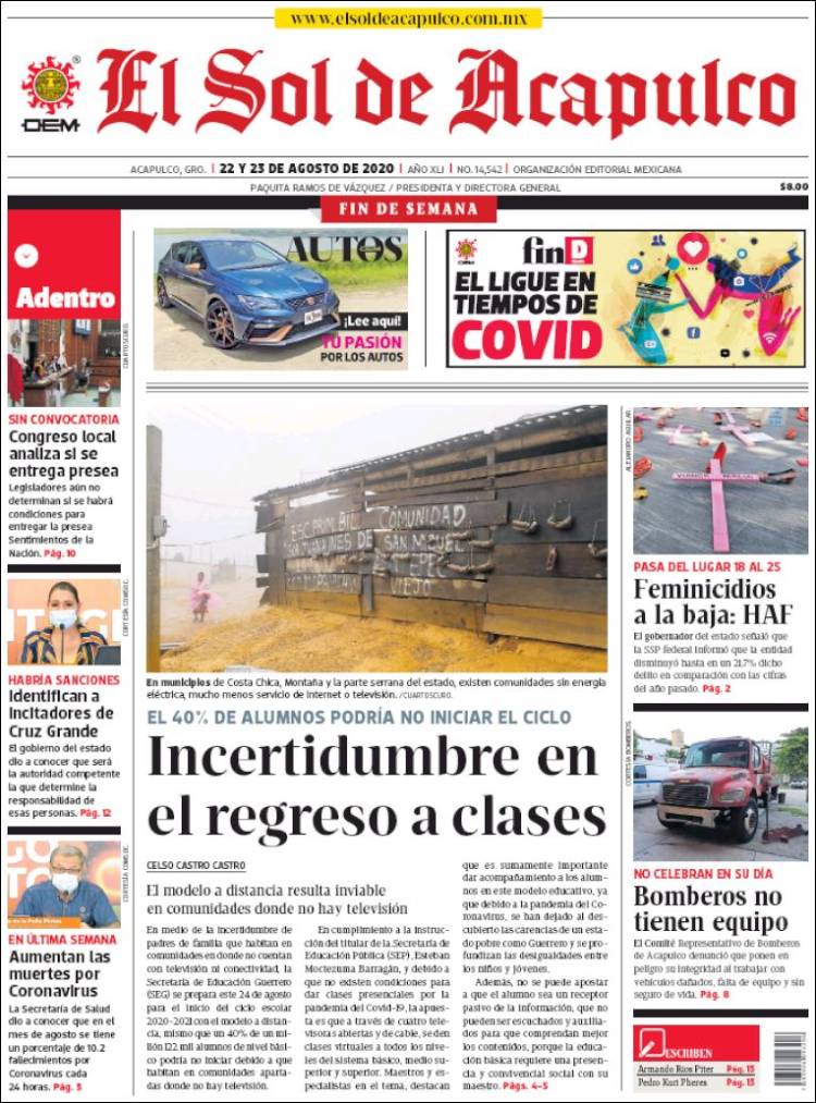 Portada de El Sol de Acapulco (M&eacute;xico)