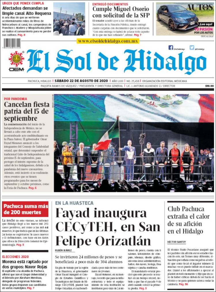 Portada de El Sol de Hidalgo (M&eacute;xico)