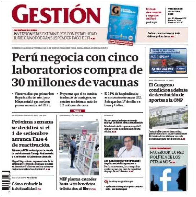Portada de Diario Gestión (Per&uacute;)