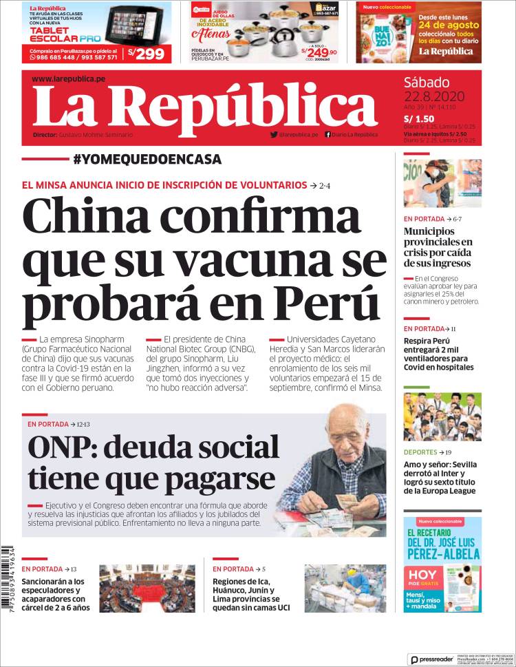 Portada de La Republica (Per&uacute;)