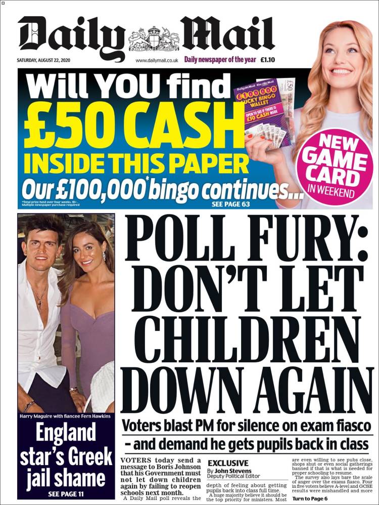 Portada de Daily Mail (Reino Unido)