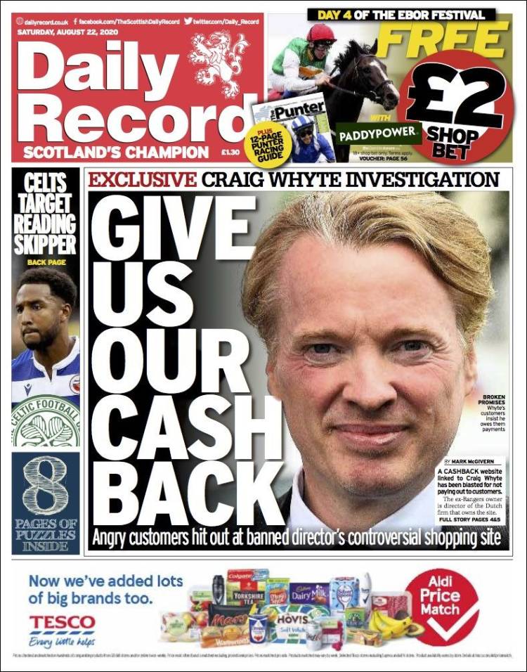 Portada de Daily Record (Reino Unido)