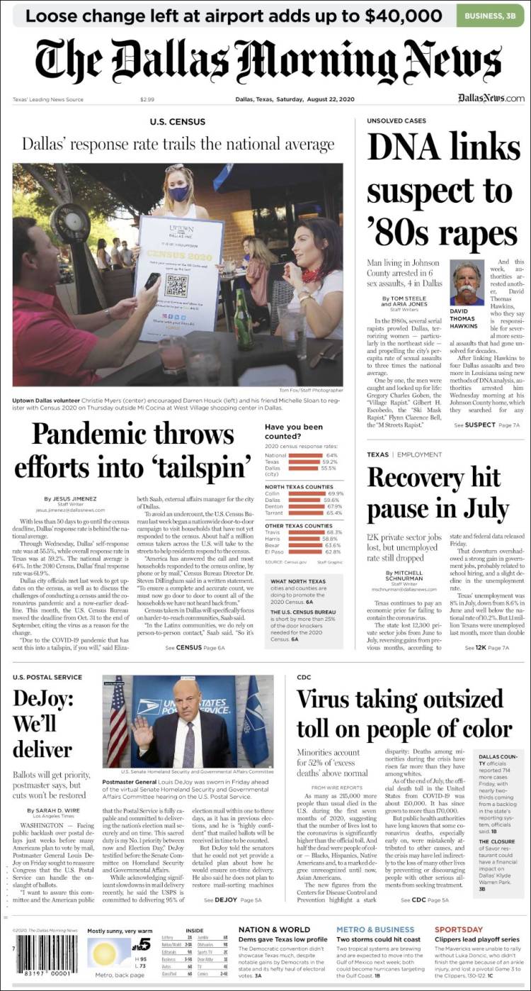 Portada de Dallas Morning News (USA)