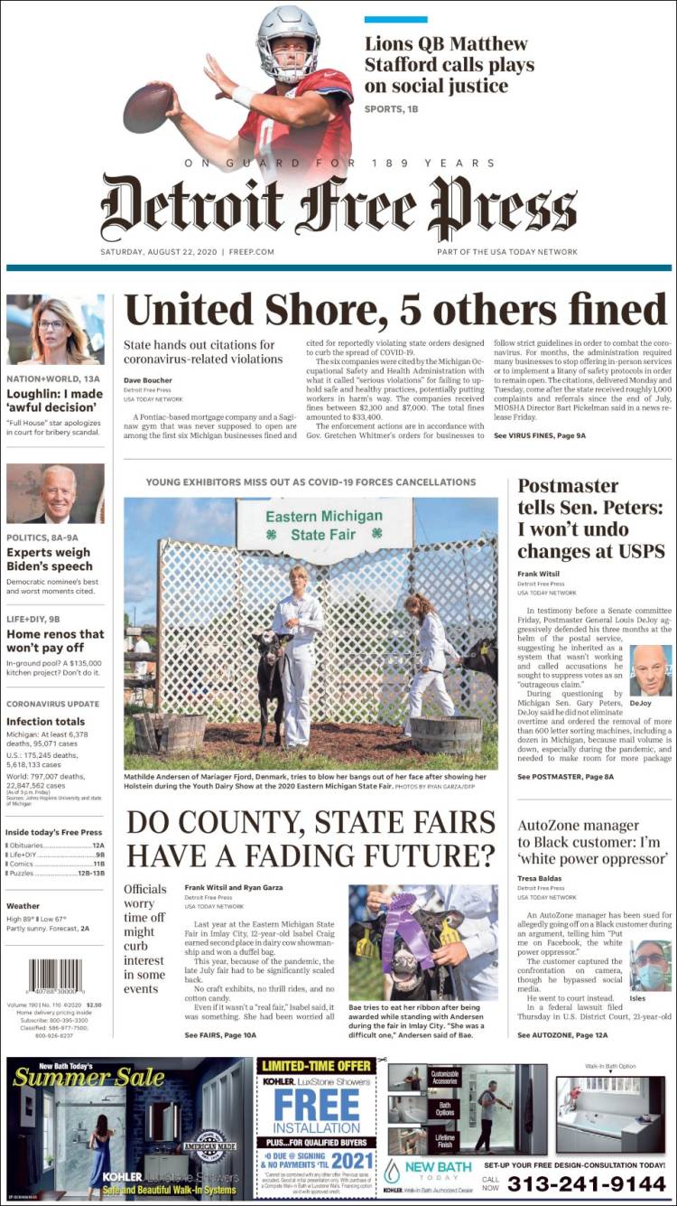 Portada de Detroit Free Press (USA)