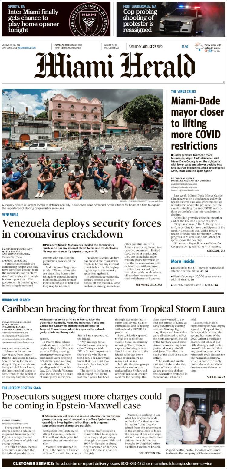 Portada de Miami Herald (USA)