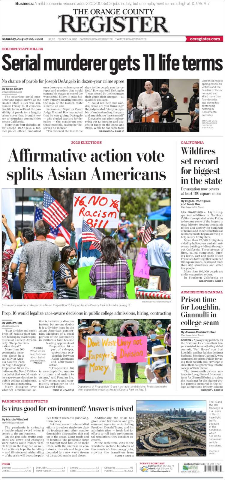 Portada de The Orange County Register (USA)