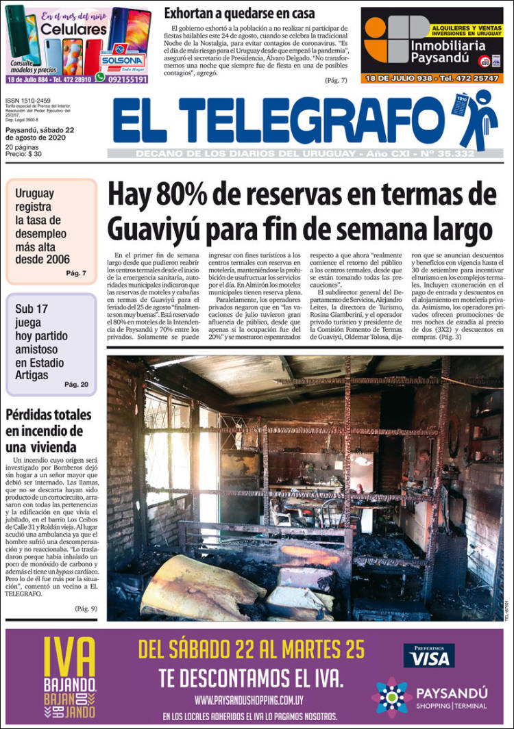 Portada de El Telégrafo (Uruguay)