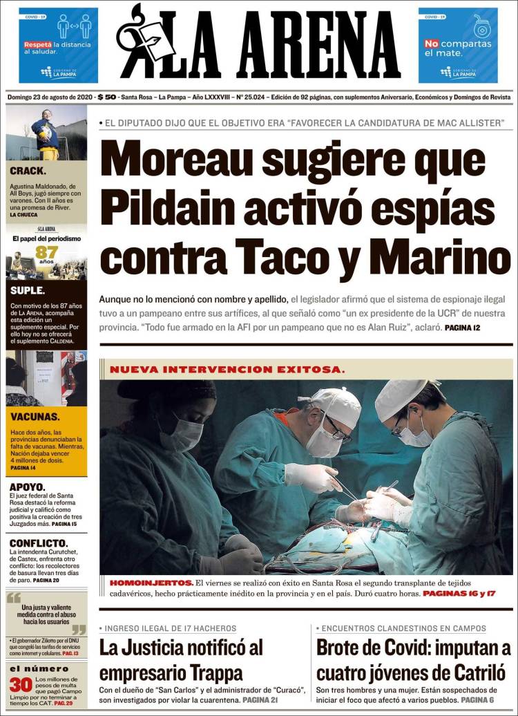 Portada de Diario La Arena (Argentina)
