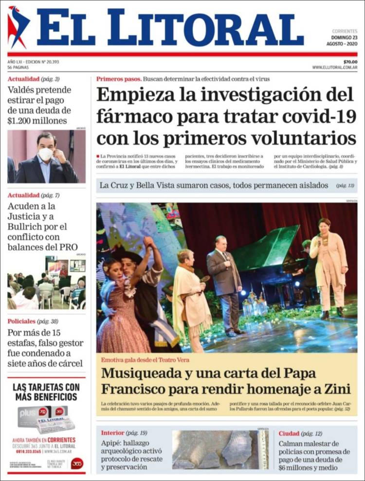 Portada de El Litoral Corrientes (Argentina)