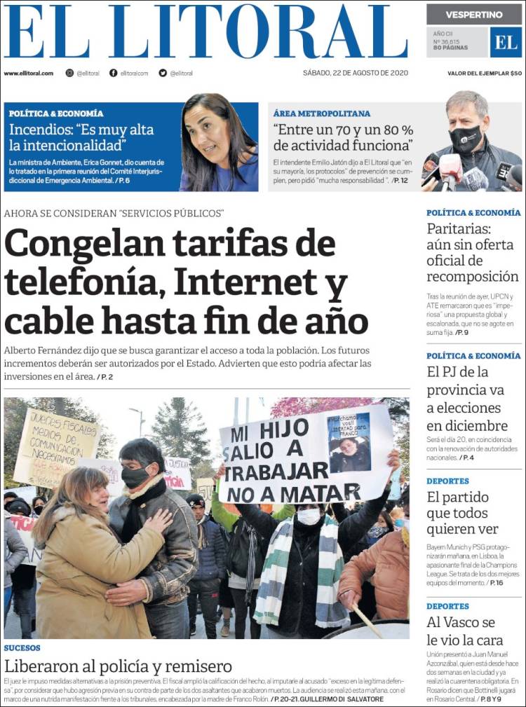 Portada de Diario El Litoral (Argentina)
