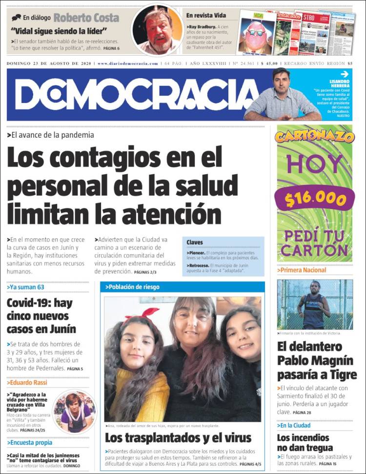 Portada de Diario Democracia (Argentina)