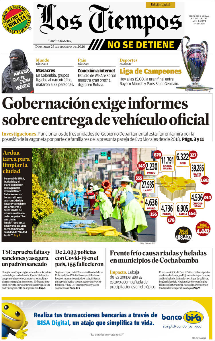 Portada de Los Tiempos (Bolivia)