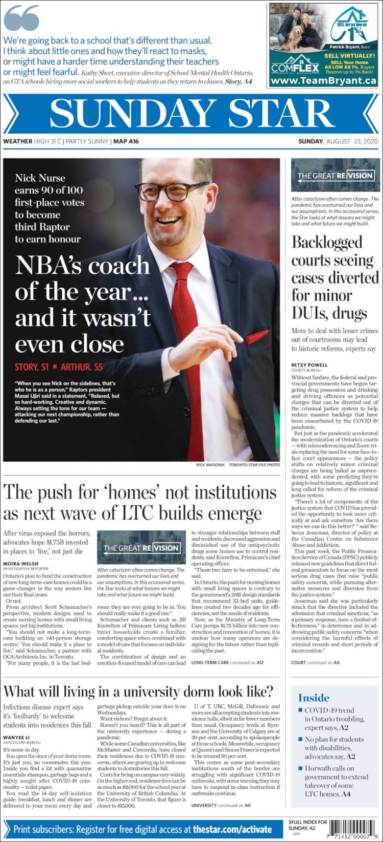 Portada de The Toronto Star (Canadá)