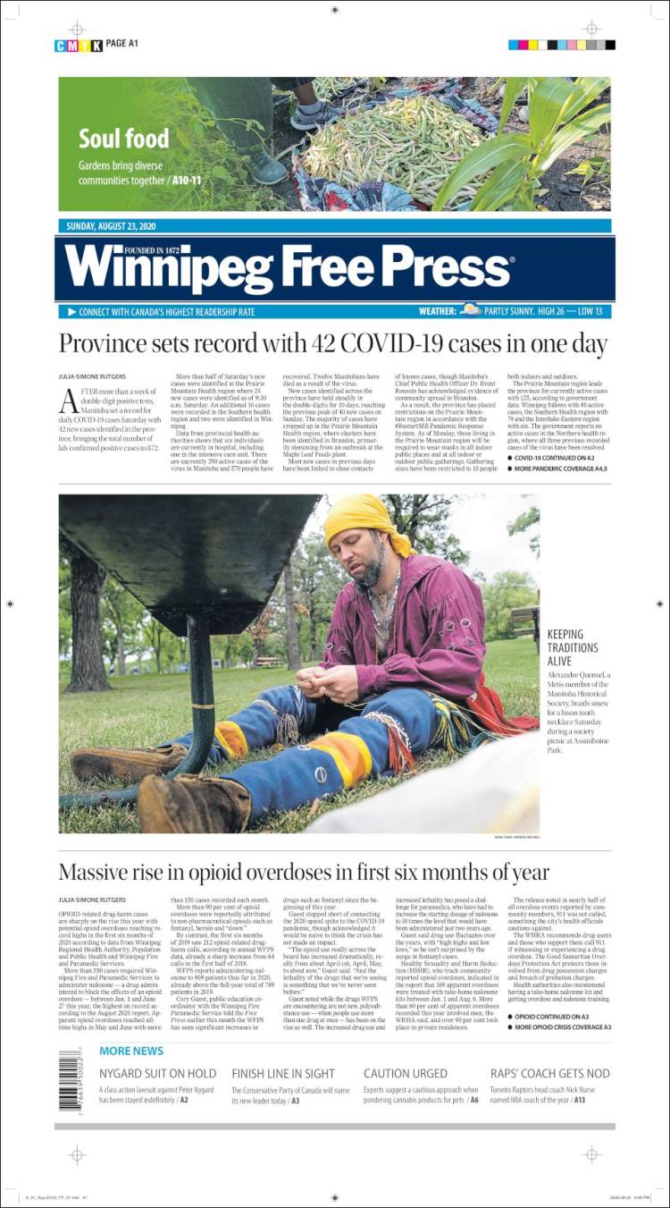 Portada de Winnipeg Free Press (Canadá)