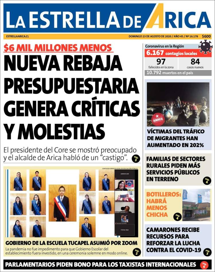 Portada de La Estrella de Arica (Chile)