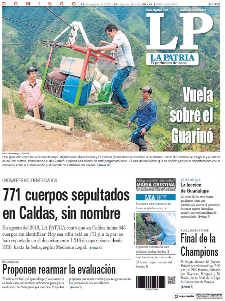 Portada de La Patria (Colombia)