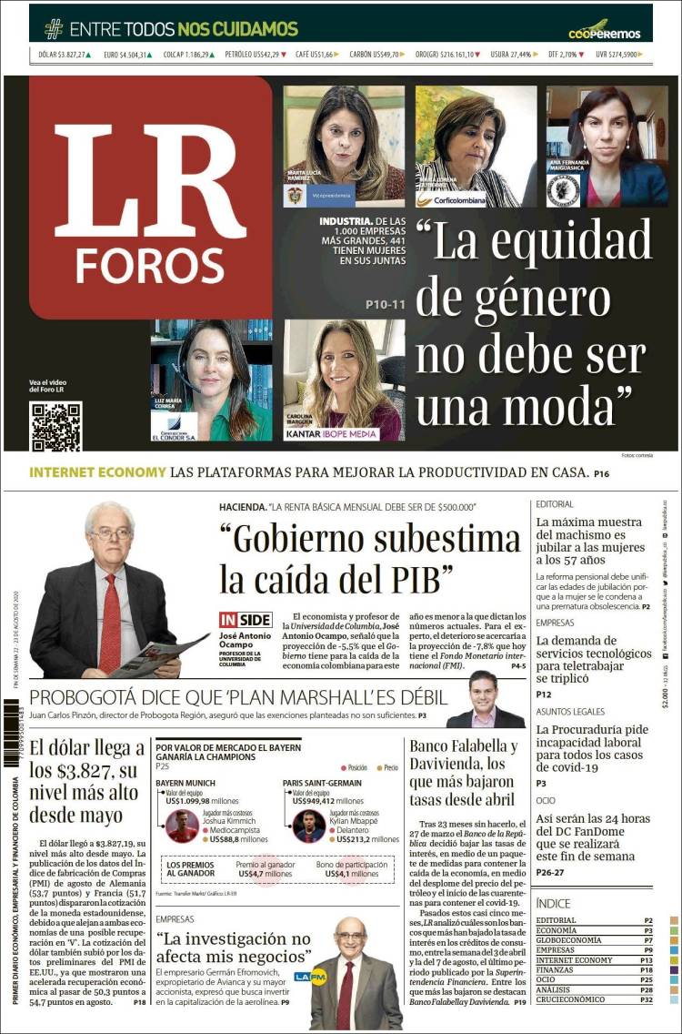 Portada de La Republica (Colombia)