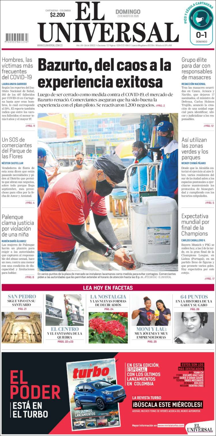 Portada de El Universal (Colombia)