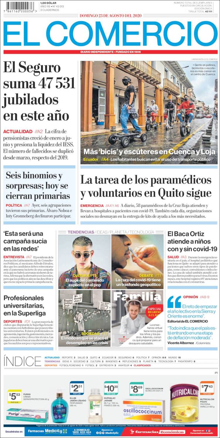 Portada de El Comercio (Ecuador)