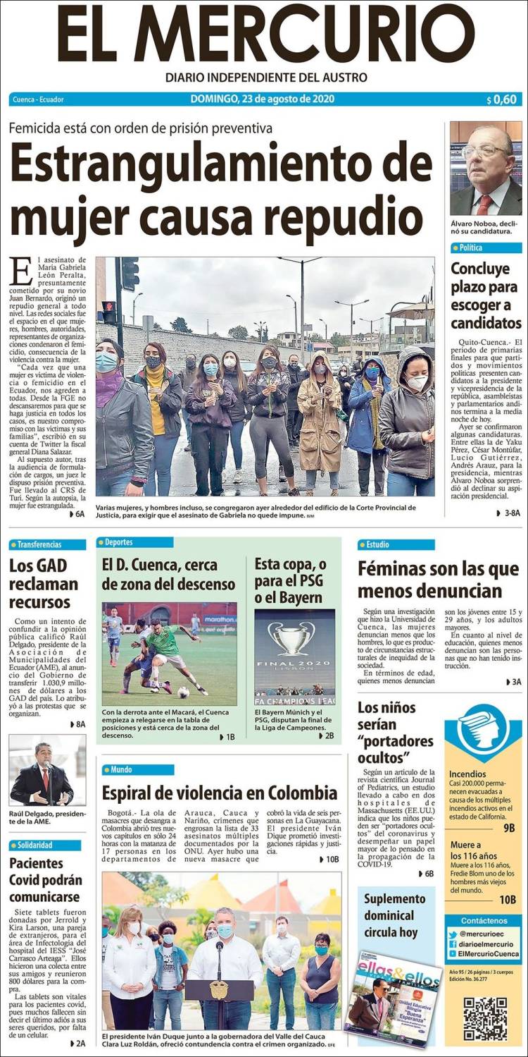 Portada de Diario El Mercurio (Ecuador)