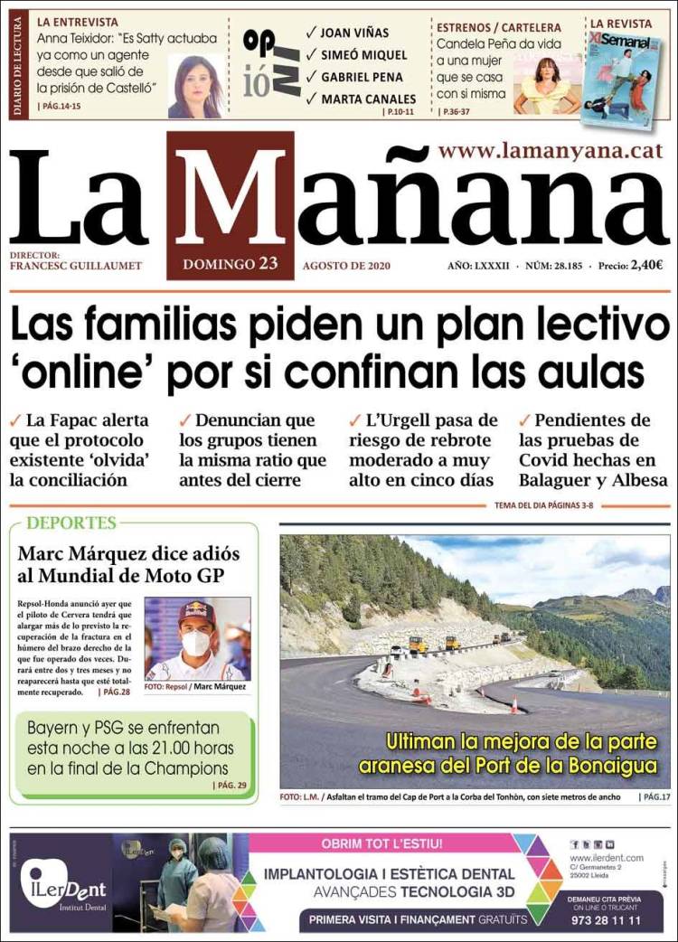 Portada de La Mañana - Diari de Ponent (Espa&ntilde;a)