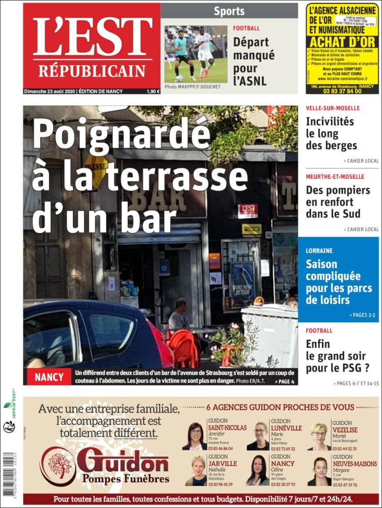 Portada de L'Est Republicain (Francia)