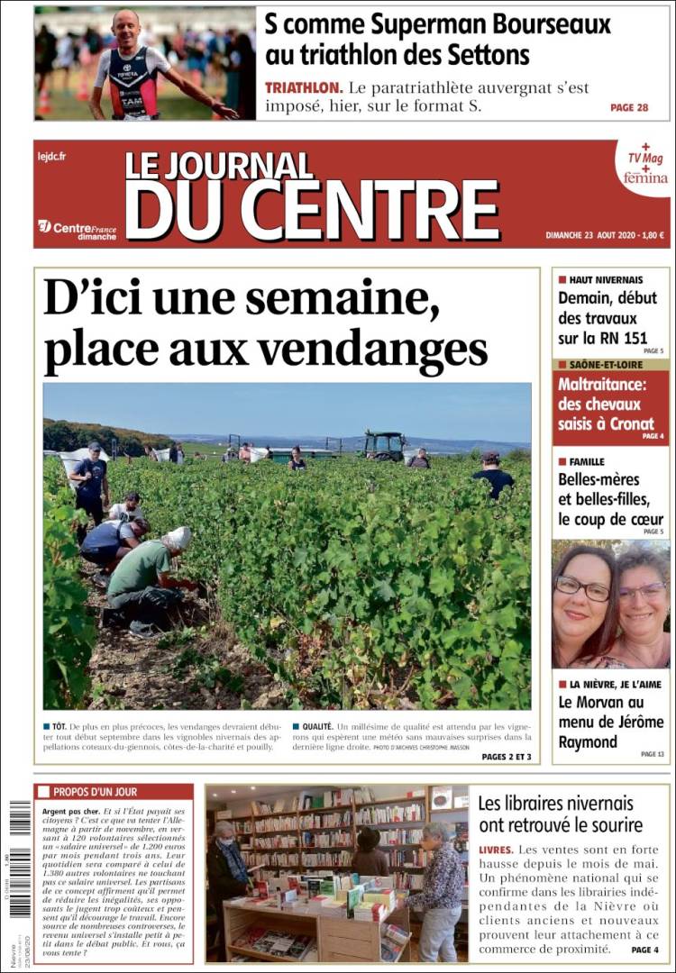 Portada de Le Journal du Centre (Francia)
