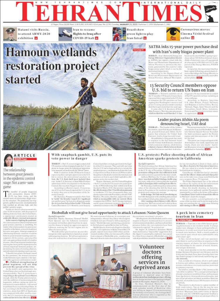 Portada de TehranTimes (Ir&aacute;n)