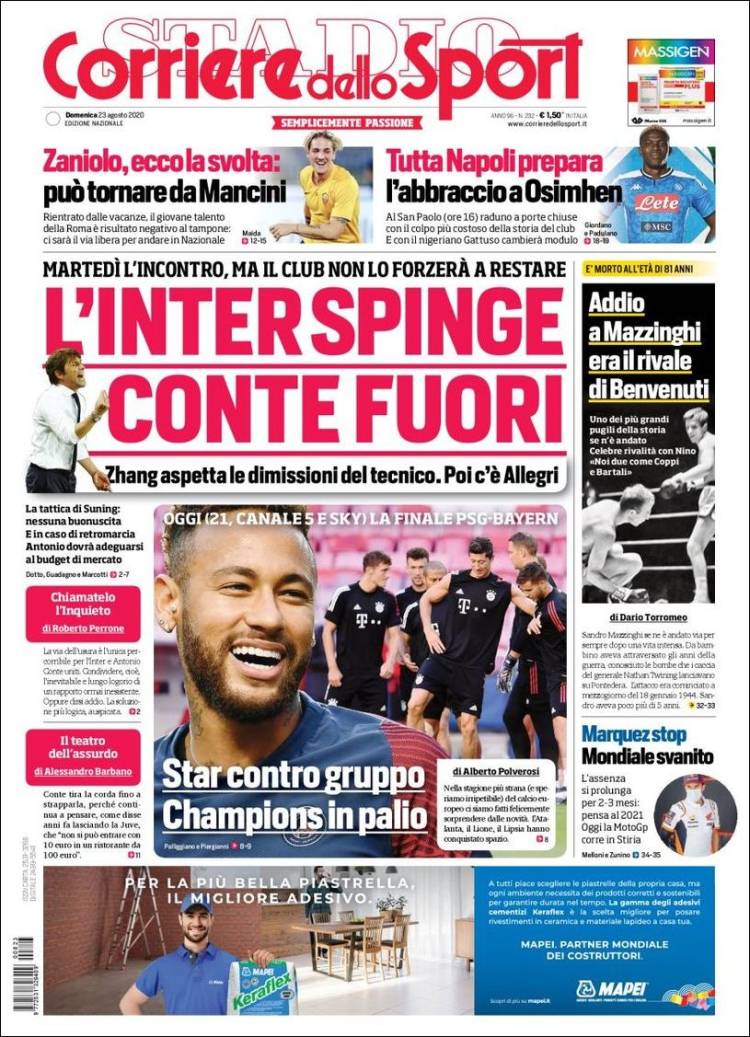 Portada de Corriere dello Sport (Italia)
