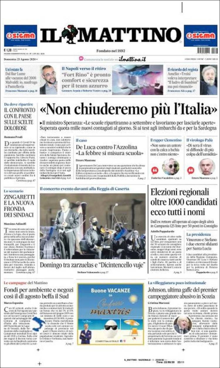 Portada de Il Mattino (Italia)