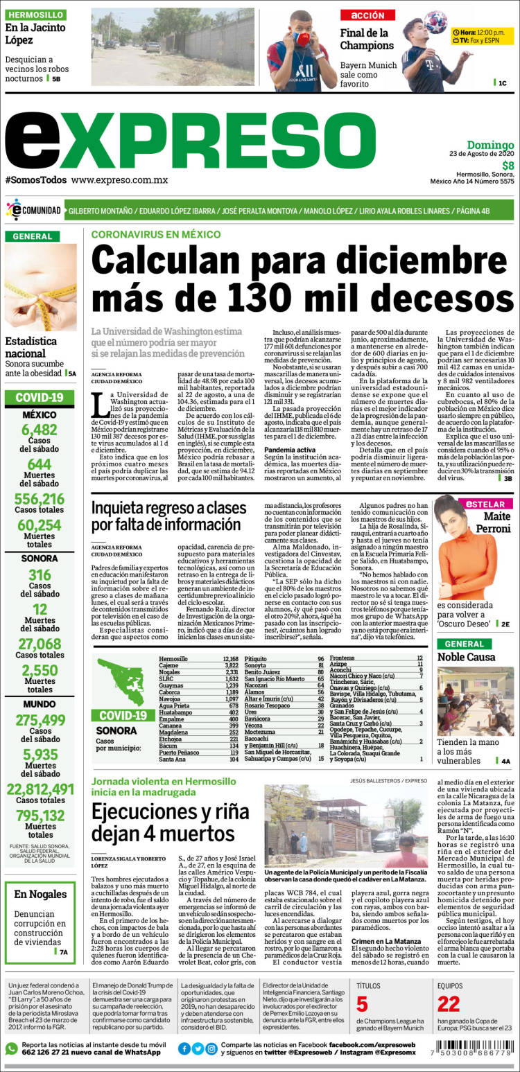 Portada de Expreso (M&eacute;xico)