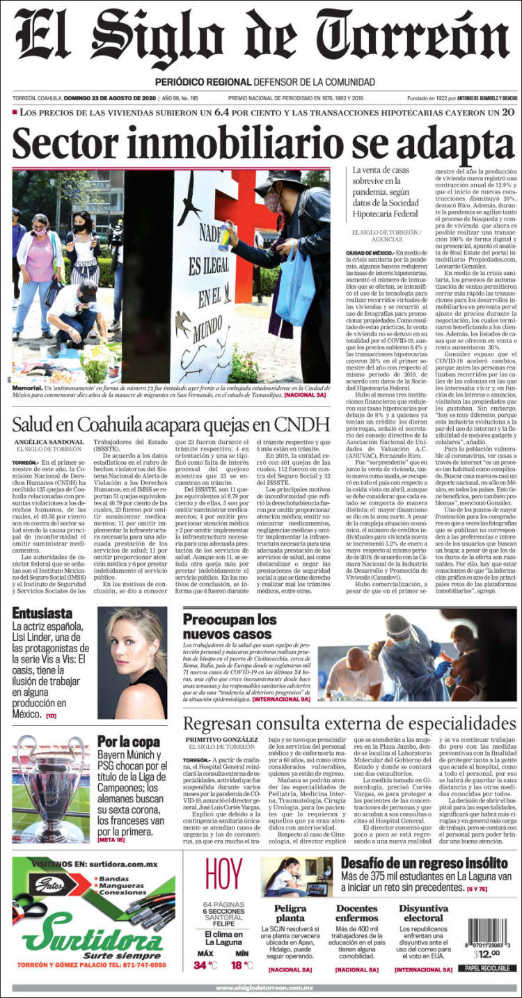 Portada de El Siglo de Torreon (M&eacute;xico)