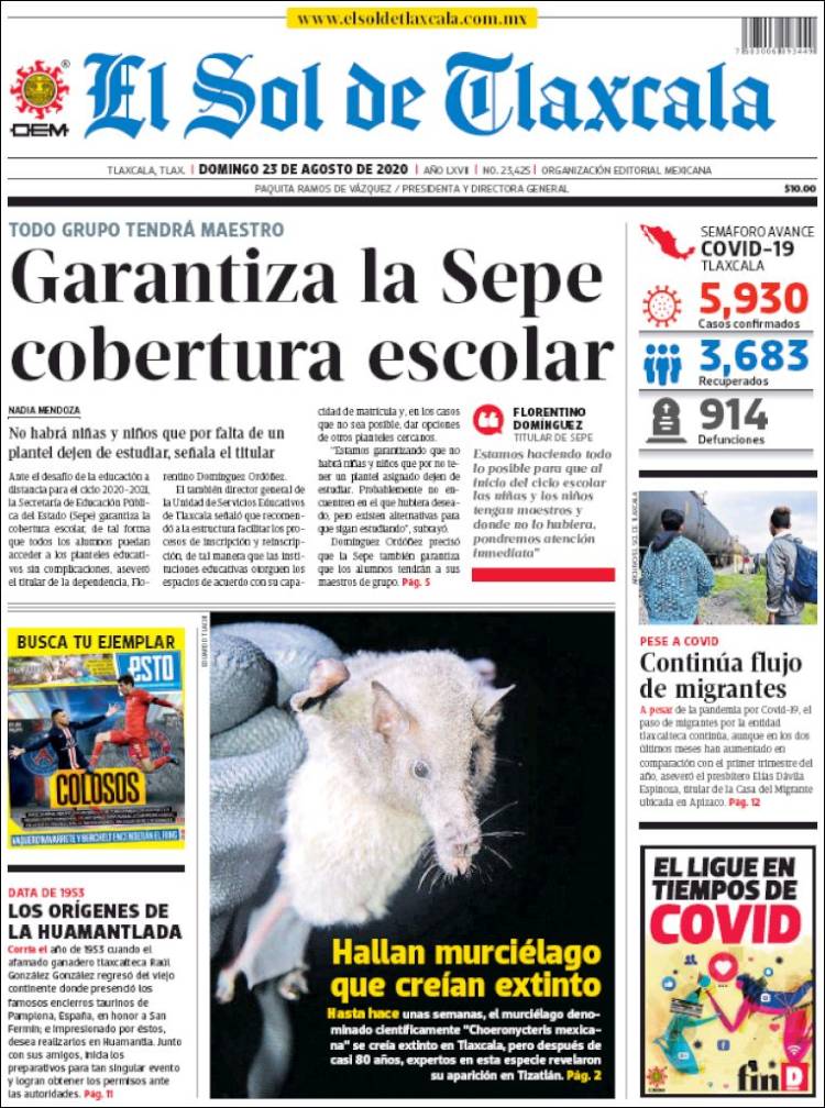 Portada de El Sol de Tlaxcala (M&eacute;xico)