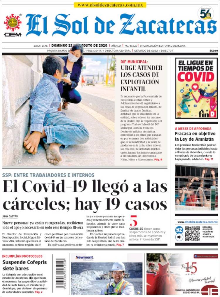 Portada de El Sol de Zacatecas (M&eacute;xico)