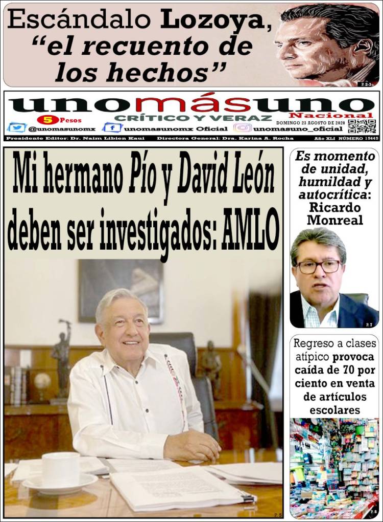 Portada de unomásuno (M&eacute;xico)