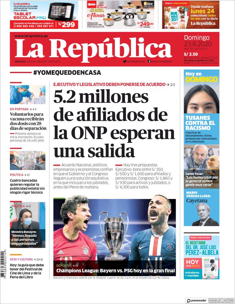 Portada de La Republica (Per&uacute;)