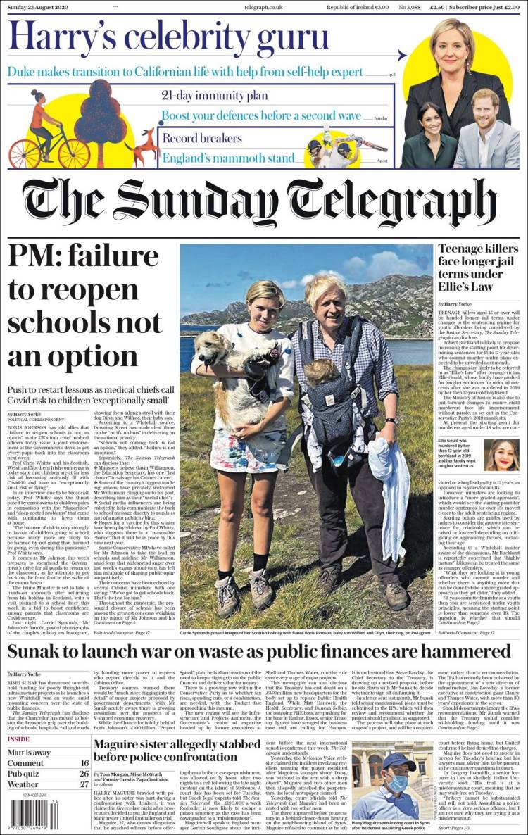 Portada de Daily Telegraph (Reino Unido)